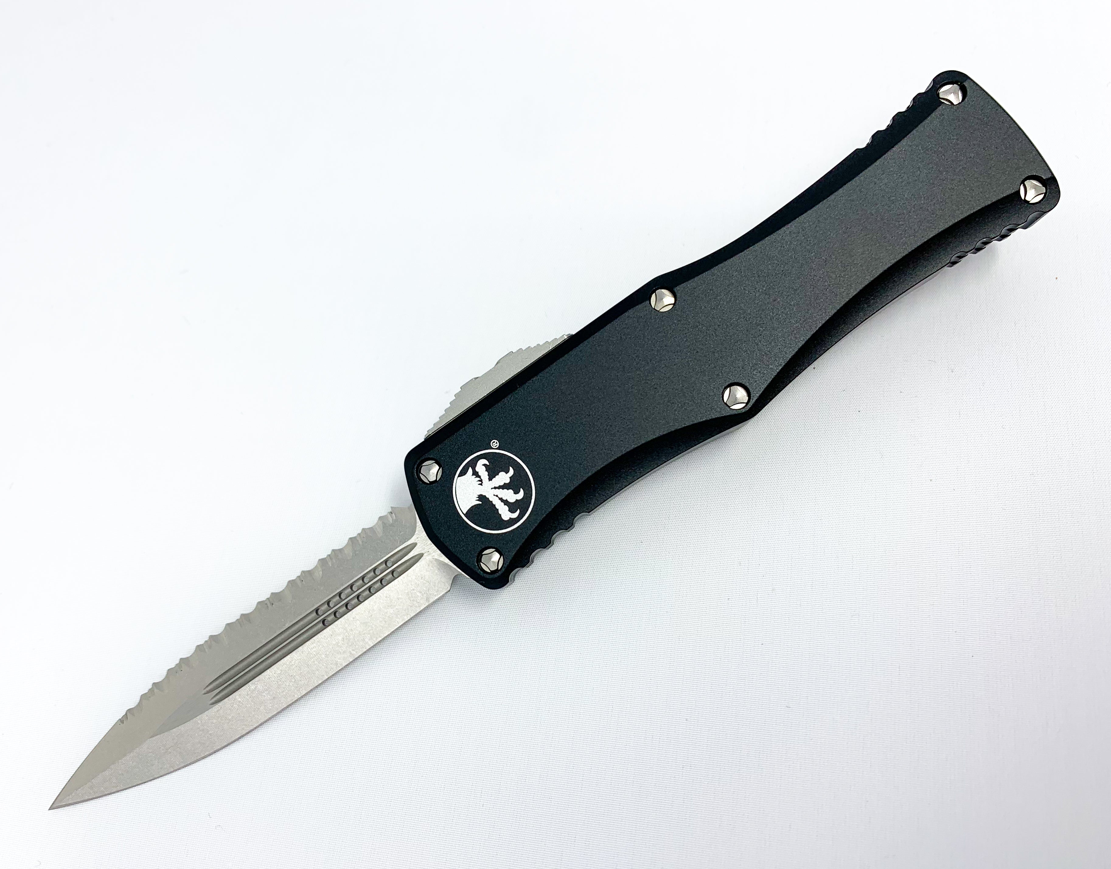 Microtech Hera - Stonewashed Serrated Double Edge Dagger - Black Chassis - 702-12