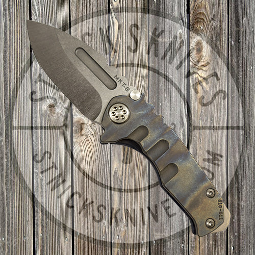 Medford - Micro Praetorian T - S35VN - Tumbled Drop Point Blade - Flamed Handle - Blue Ano Back Spring - 810-011