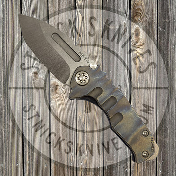 Medford - Micro Praetorian T - S35VN - Tumbled Drop Point Blade - Flamed Handle - Blue Ano Back Spring - 810-011