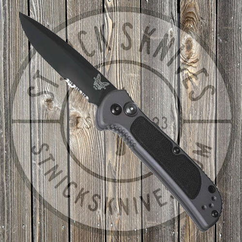 Benchmade - Mini Coalition - Automatic - Drop Point - Serrated - Black Coated - Grey Aluminum Hands W/ black G10 inlays - 9750SBK
