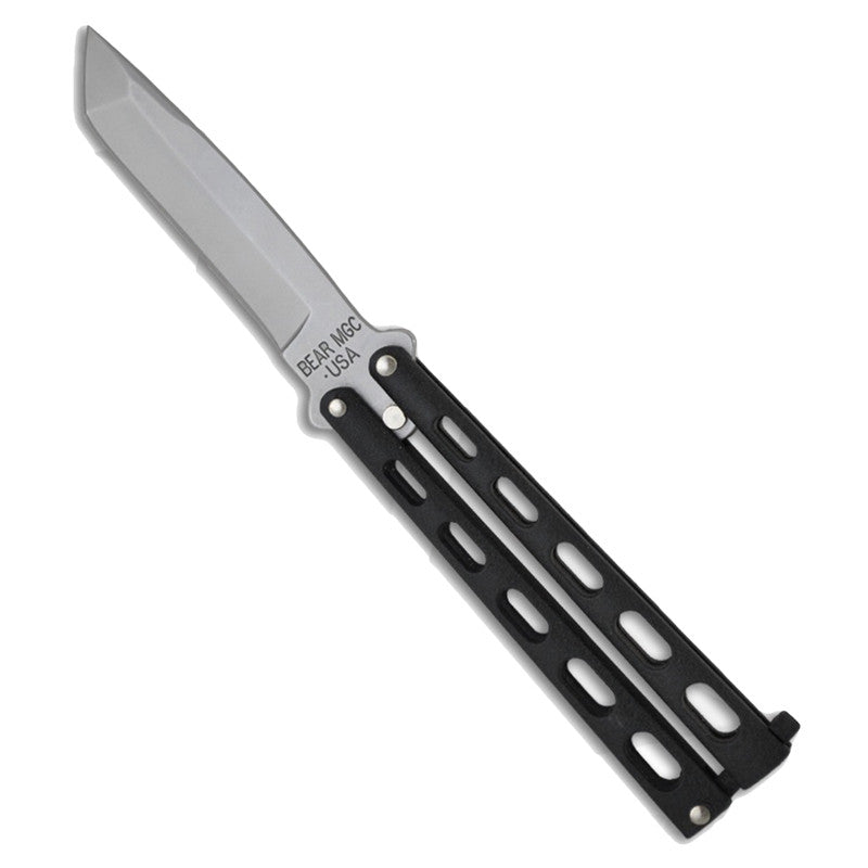 Bear - Butterfly Knife - Large - 5in - Tanto - Black - 114AB