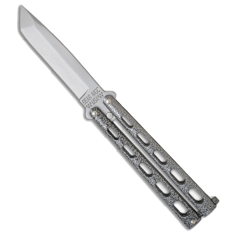 Bear - Butterfly Knife - Large - 5in - Tanto - Silver - 114A