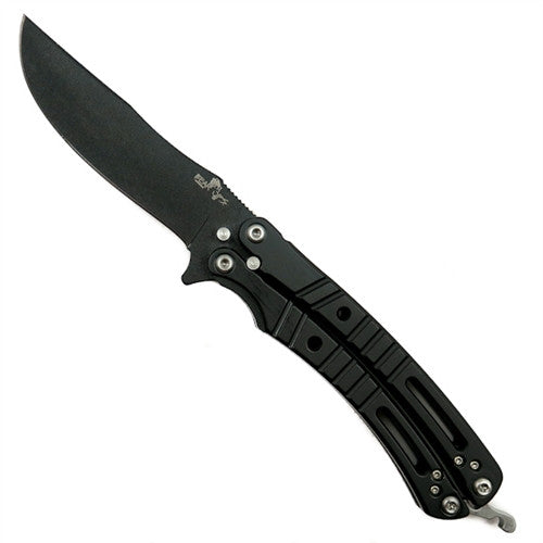 Bear OPS - Bear Song VI - Butterfly Knife - Drop Point Blade - Black Handles - B-600-AlBK-B