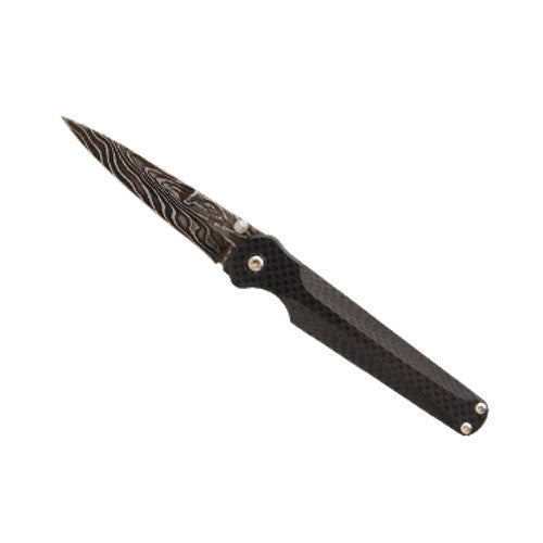 Bear OPS - Manual Control Stiletto - Damascus Blade - Carbon Fiber Handles - MC-300-CF-LD