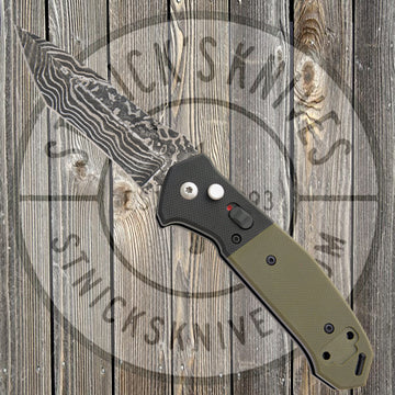 Bear & Son - Bold Action V AUTO - Black/Green G10 - Damascus Blade - AC-500-B4-LD