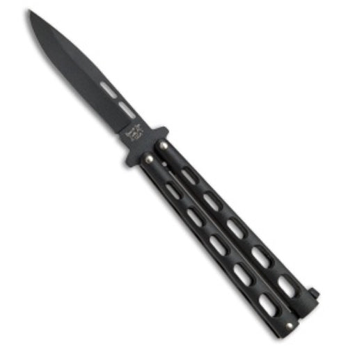 Bear & Son - Butterfly Knife - Black - Drop Point - Black Zinc Handles - 115B