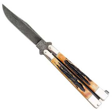 Bear & Son - Damascus - 5” Genuine India Stag Bone - Butterfly - 517D