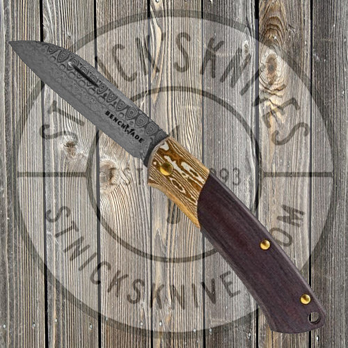 Benchmade - Gold Class - Proper - Damasteel - Mokume Bolster - Burgundy/Black Linen Micarta - 319-201