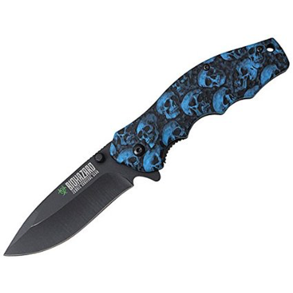 Biohazard - Spring-Assisted - Blue Skulls - YC-S-9504-SBL