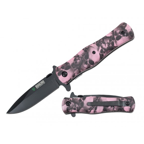 Biohazard - Spring-Assisted - Pink Skulls - YC-S-9503-SPK