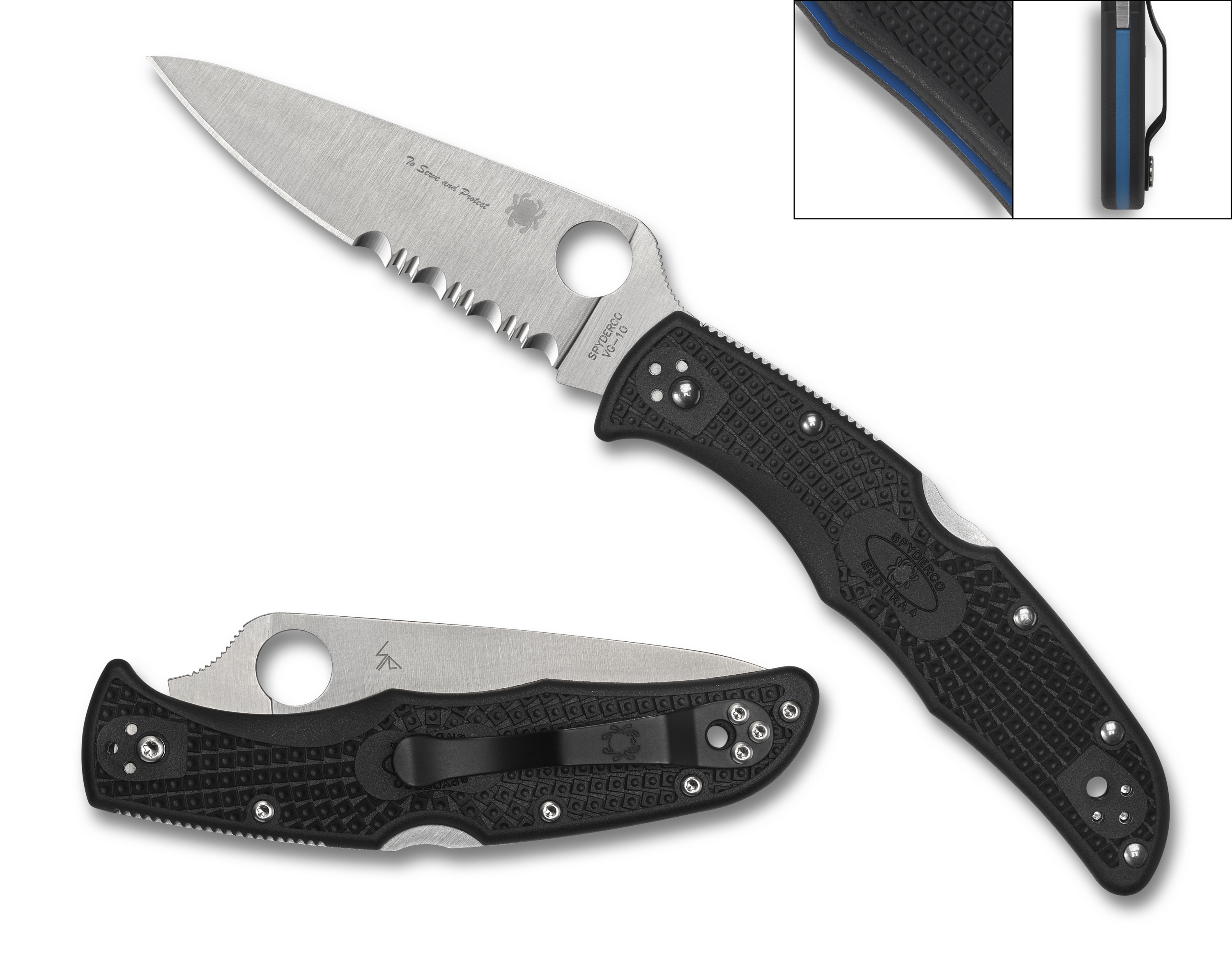 Spyderco Endura 4 - VG-10 Steel - Black FRN - Thin Blue Line - C10FBKBL