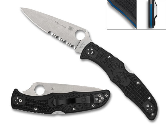 Spyderco Endura 4 - Black FRN - Thin Blue Line - C10FPSBKBL - CLOSEOUT