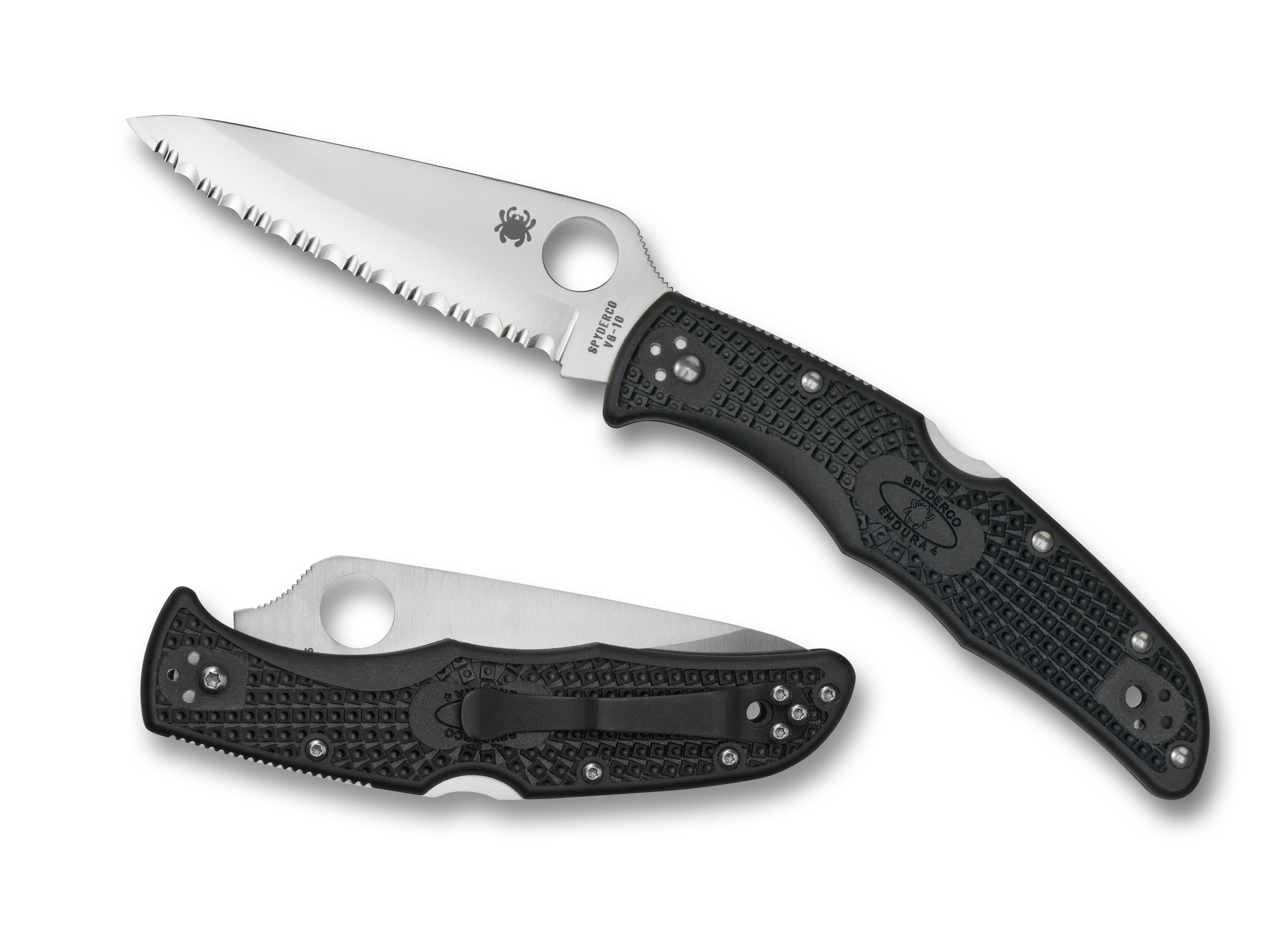 Spyderco Endura 4 - Black FRN - Fully Serrated VG-10 Blade - C10SBK