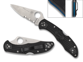 Spyderco Delica 4 - Thin Blue Line - Black FRN- Partially Serrated VG-10 Blade - C11FPSBKBL - CLOSEOUT