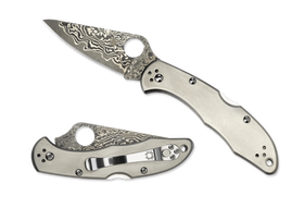 Spyderco Delica 4 - Flat Ground - Plain Edge - Titanium/Damascus - C11TIPD