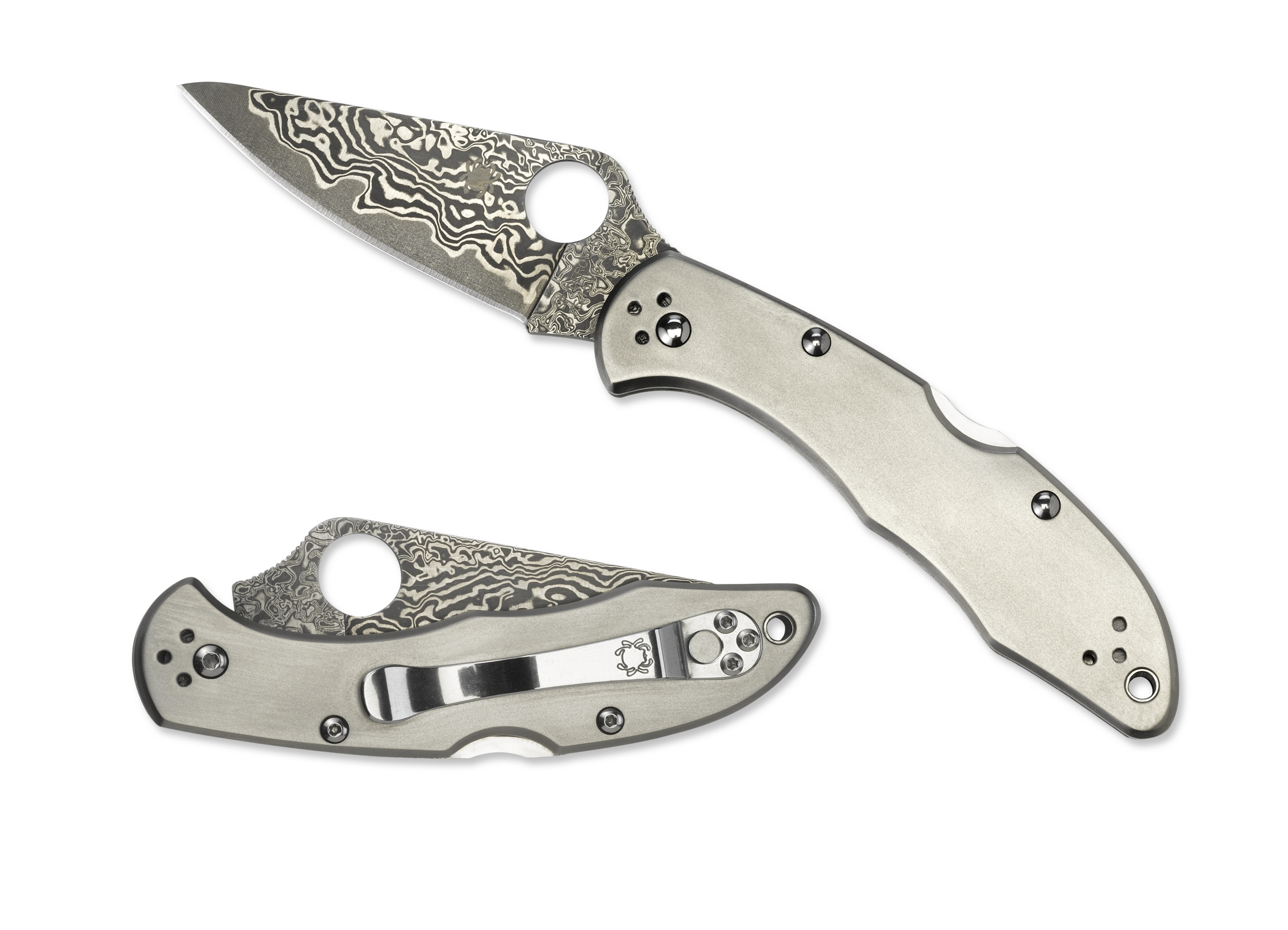 Spyderco Delica 4 - Flat Ground - Plain Edge - Titanium/Damascus - C11TIPD