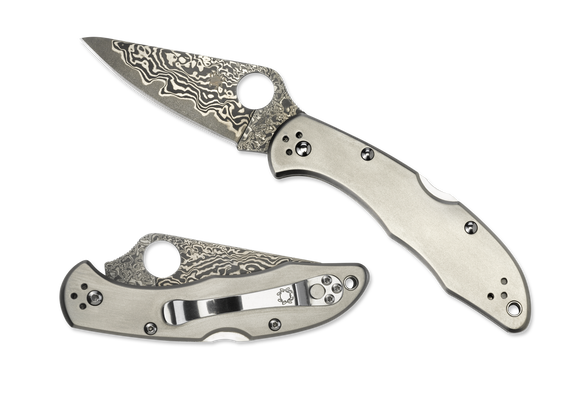Spyderco Delica 4 - Flat Ground - Plain Edge - Titanium/Damascus - C11TIPD