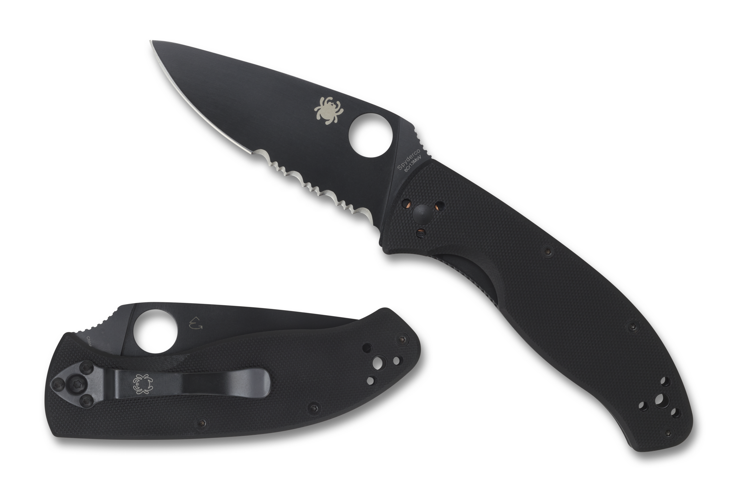 Spyderco Tenacious - Partially Serrated Black Blade - Black G10 - C122GBBKPS