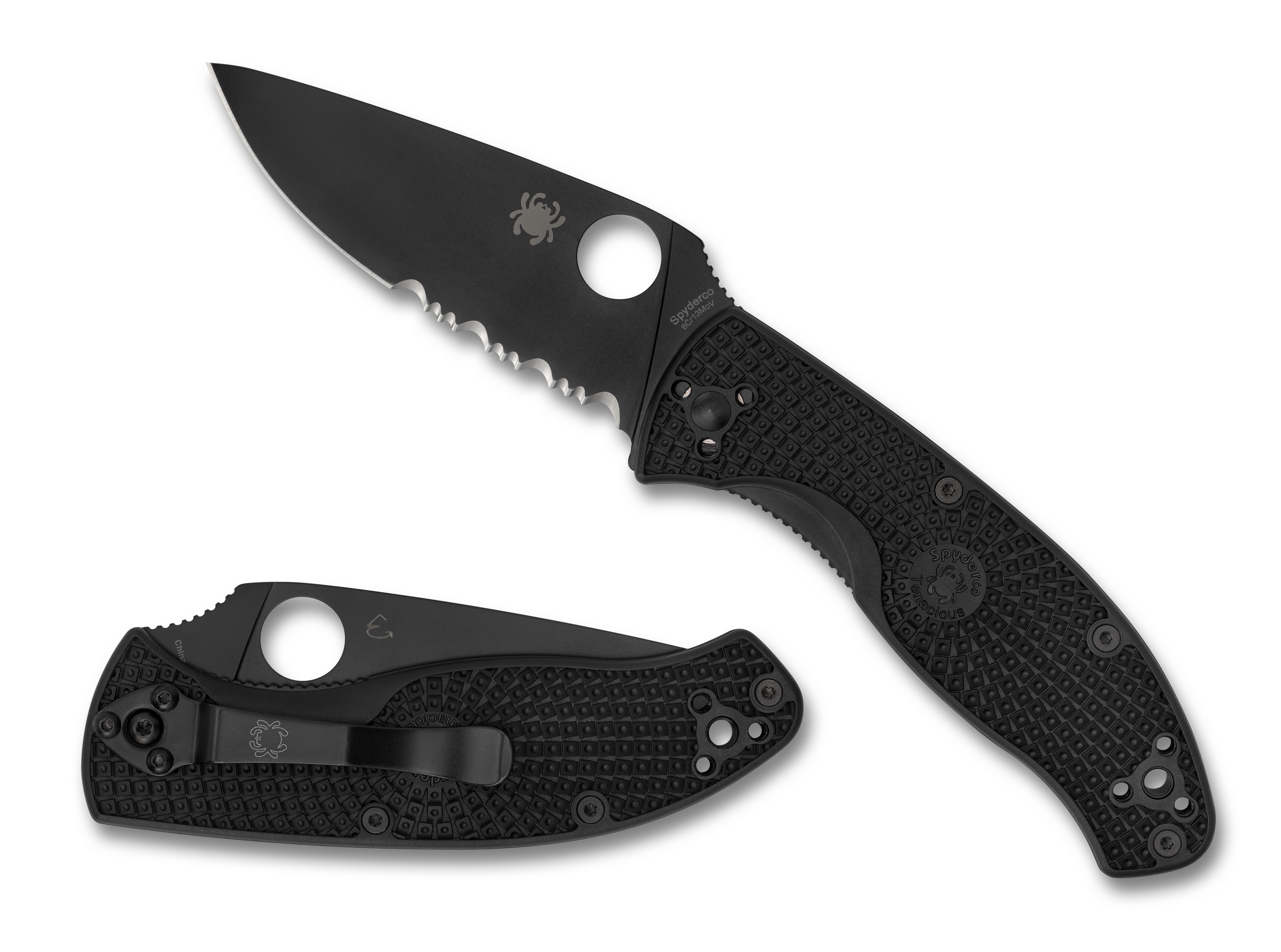 Spyderco Tenacious Lightweight - Partially Serrated Black Blade - Black FRN - C122PSBBK