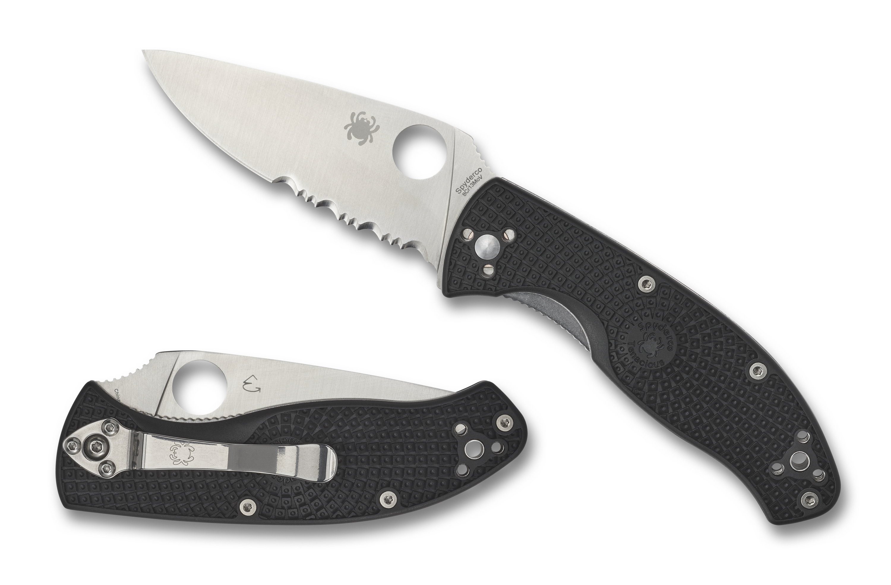 Spyderco Tenacious Lightweight - Partially Serrated Edge - Black FRN - C122PSBK