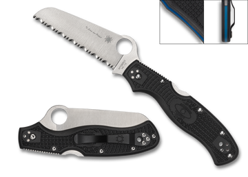 Spyderco Rescue 3 - Black FRN - Thin Blue Line - Fully Serrated Blade - C14FSBKBL3 - CLOSEOUT
