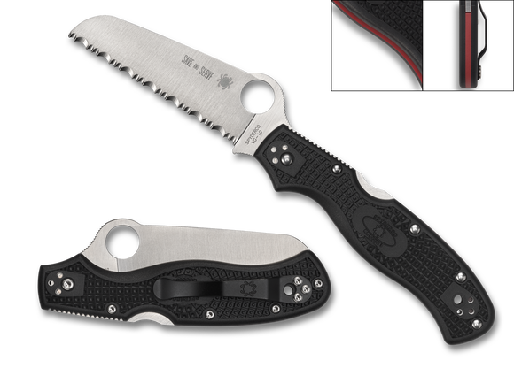 Spyderco Rescue 3 - Black FRN - Thin Red Line - Fully Serrated Blade - C14FSBKRD3 - CLOSEOUT