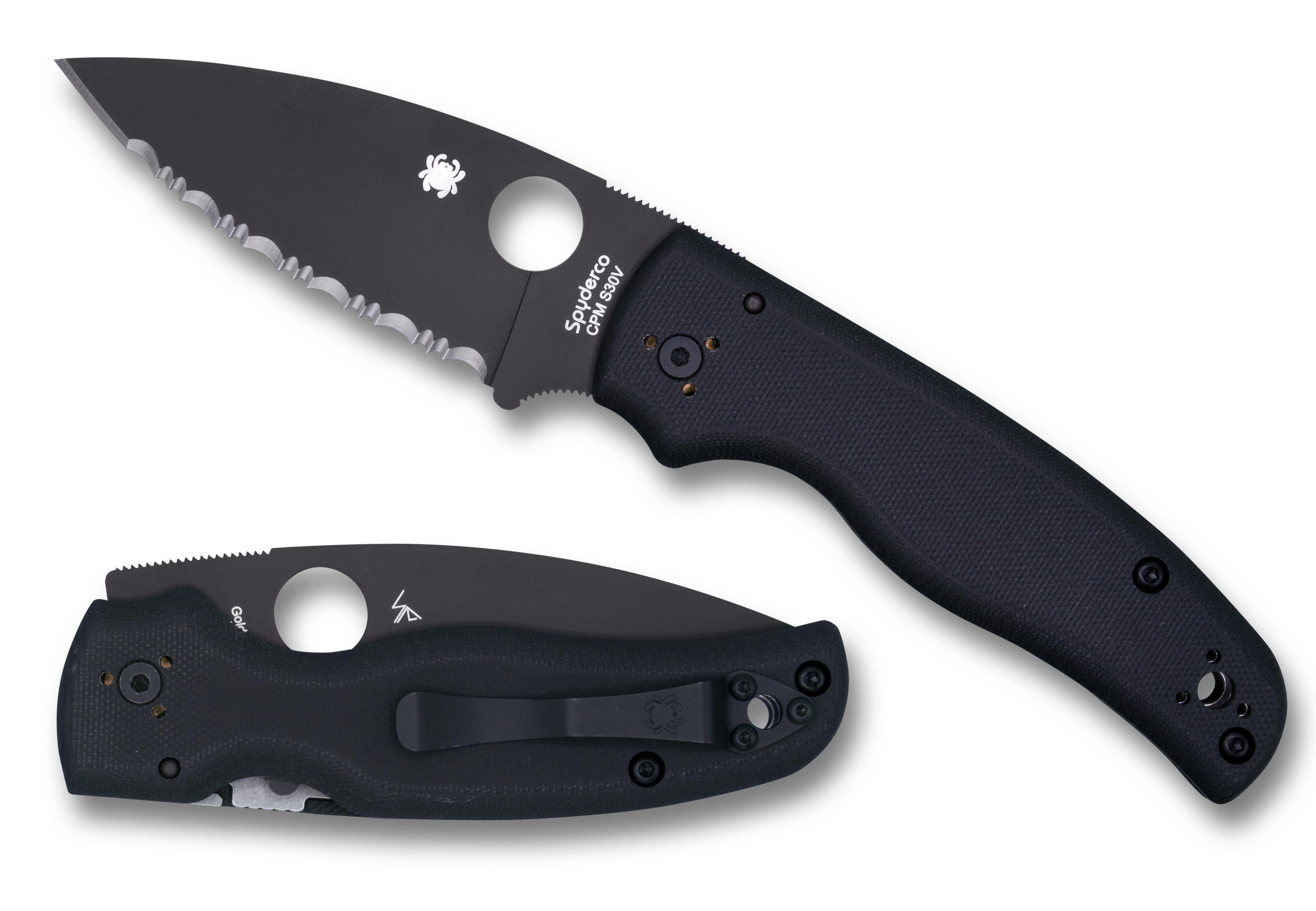Spyderco Shaman - Serrated Edge - Black Blade - Black G10 - C229GSBK