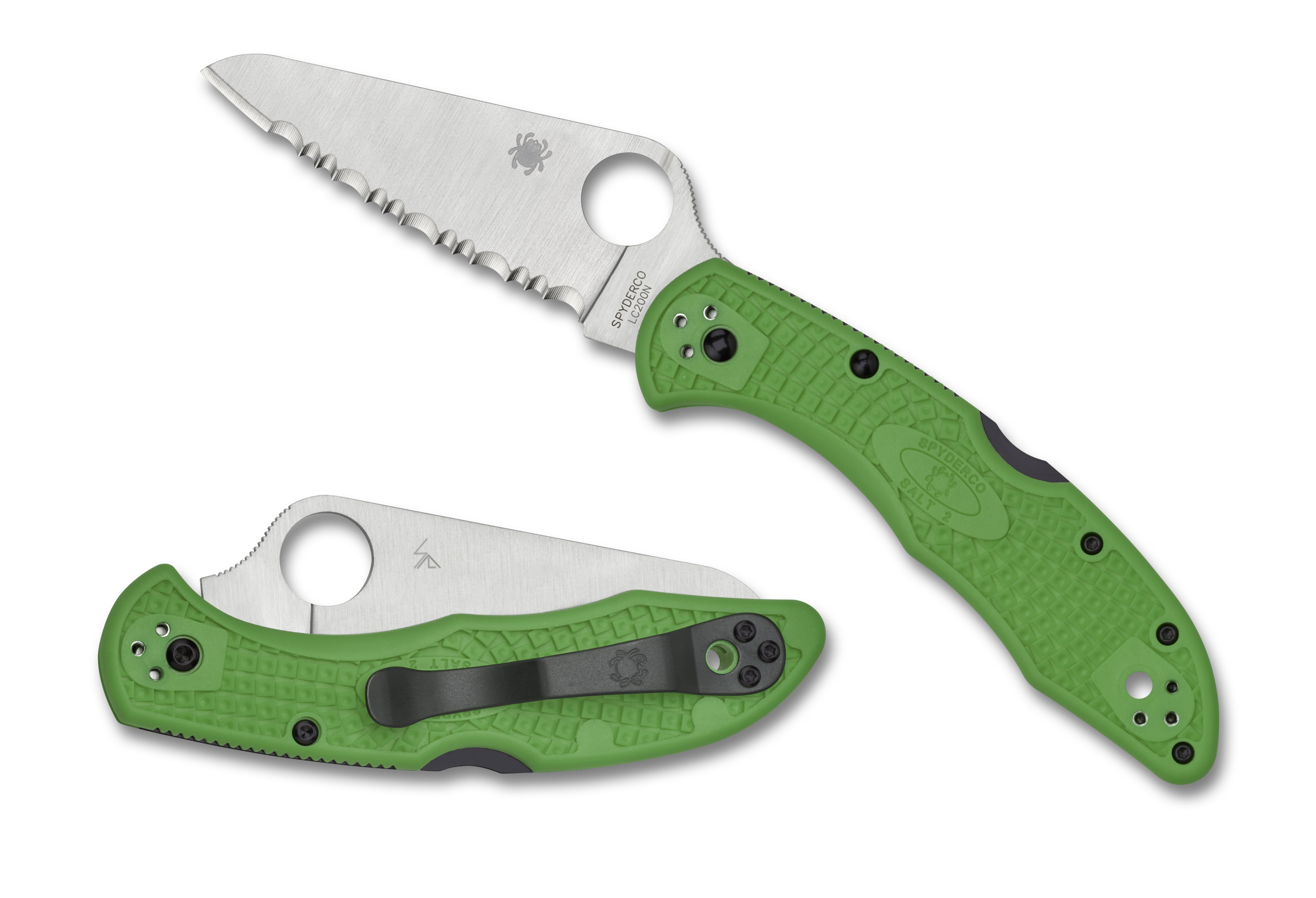 Spyderco Salt 2 - Fully Serrated LC200N - Green FRN - C88FSGR2