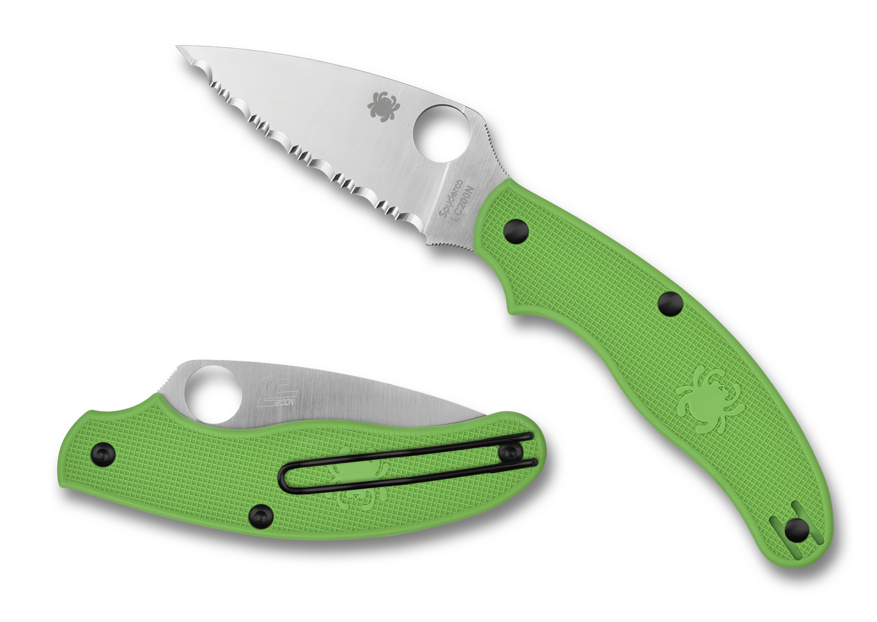 Spyderco UK Pen Knife - Slip Joint - Green FRN - Serrated LC200N - C94SGR
