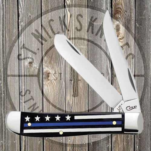 Case - Mini Trapper - Black Smooth Bone - Stripes of Service Inlays - 06568