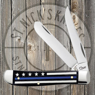 Case - Mini Trapper - Black Smooth Bone - Stripes of Service Inlays - 06568