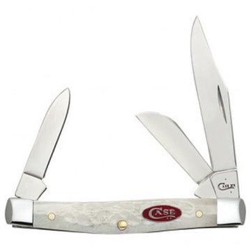 Case - Natural Bone W/ Red Oval Shield - Medium Stockman - 26453