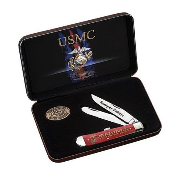 Case - USMC Gift Set - Smooth Dark Red Bone - Trapper - 13174