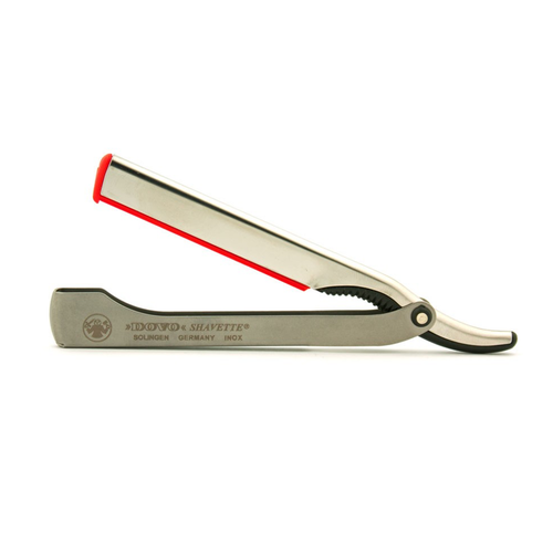 Dovo - Shavette Razor - Stainless Steel Handle - Red Insert & 1 Short Blade - 1087