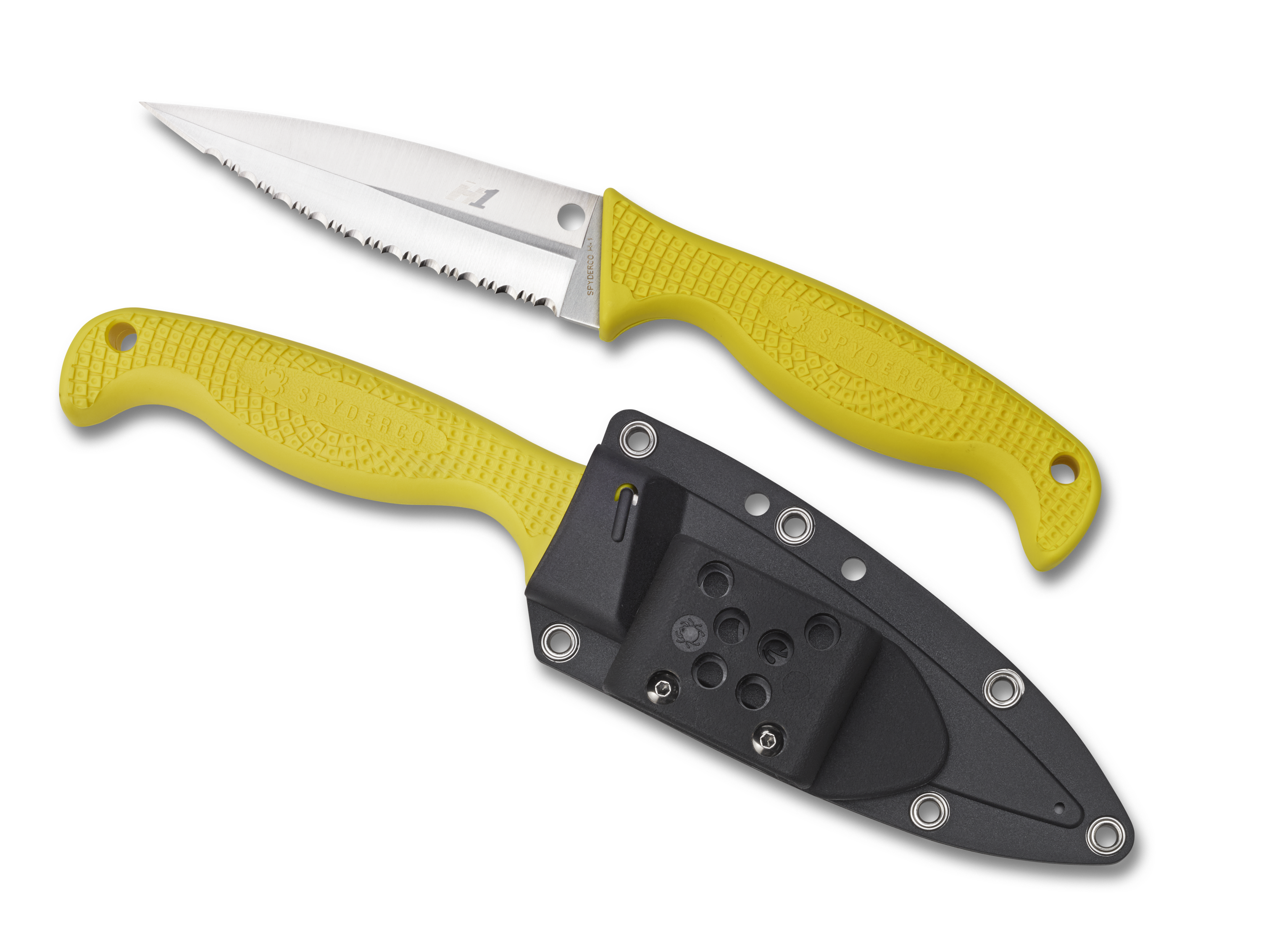 Spyderco Fish Hunter - Fully Serrated H1 - Yellow FRN - Fixed Blade - FB40SYL