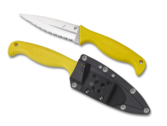 Spyderco Fish Hunter - Fully Serrated H1 - Yellow FRN - Fixed Blade - FB40SYL