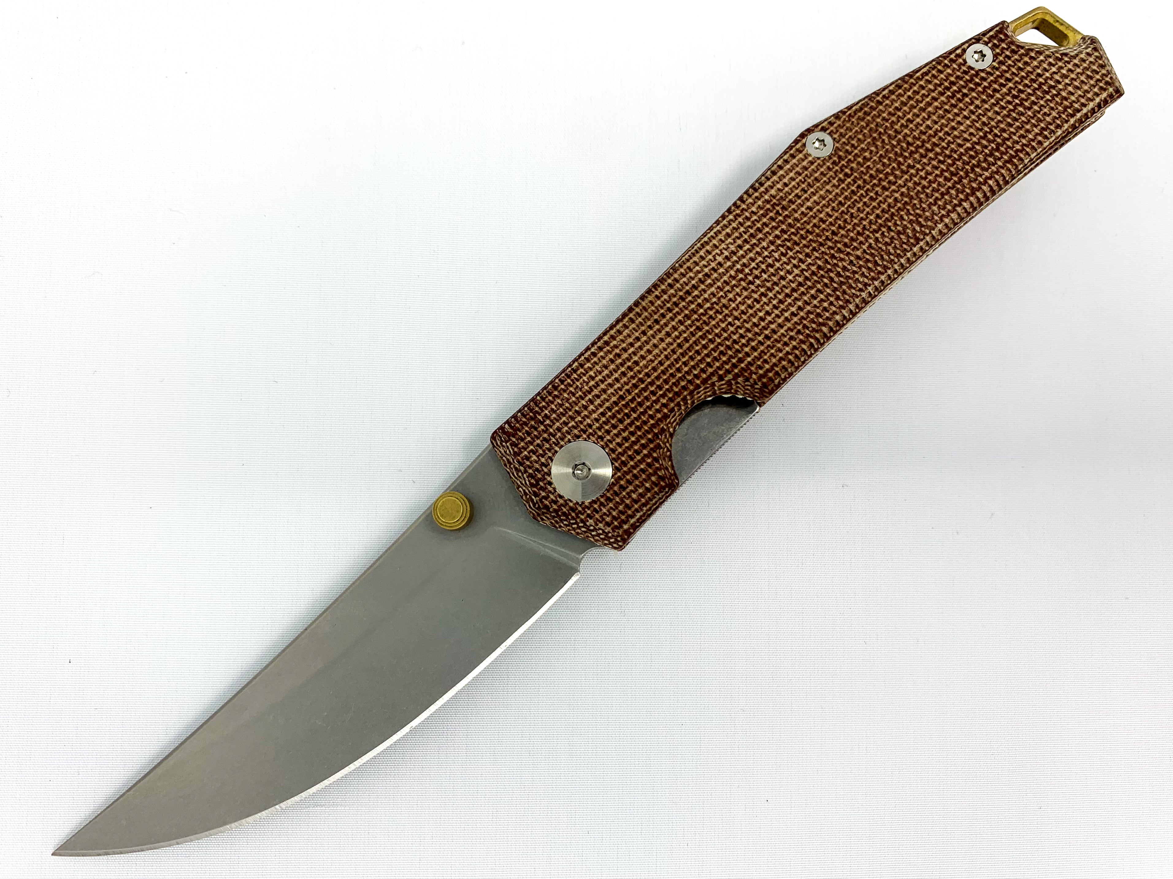 GiantMouse ACE Clyde - Natural Canvas Micarta - ELMAX - Brass Thumbstud and Backspacer