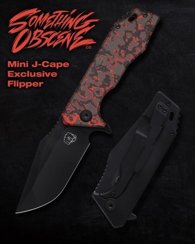 Something Obscene Company Mini J-Cape - St. Nick's Knives Exclusive - CPM-20CV Steel - Fat Carbon Lava Flow Front Scale - Titanium Handle - Flipper - 0