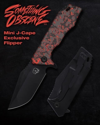 Something Obscene Company Mini J-Cape - St. Nick's Knives Exclusive - CPM-20CV Steel - Fat Carbon Lava Flow Front Scale - Titanium Handle - Flipper
