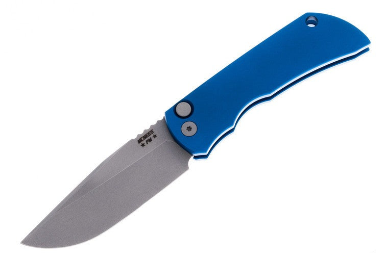 McNees Custom Knives MAC 2 3.5 Auto - Blue Ano Handle - Matte Stonewashed Blade