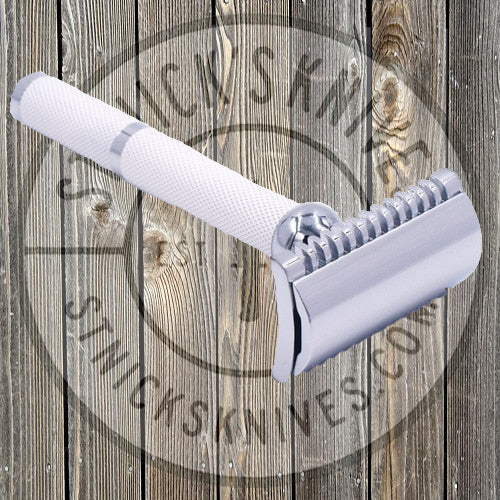 Parker - Safety Razor - 3 Piece - White and Chrome Handle - Open Comb Head - 70C