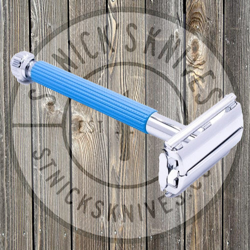 Parker - Safety Razor - Butterfly Open - Long Blue Handle - 29L-Blue