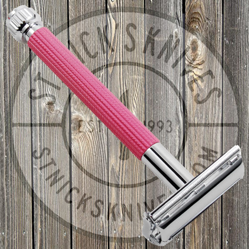 Parker - Safety Razor - Butterfly Open - Long Pink Handle - 29L-Pink