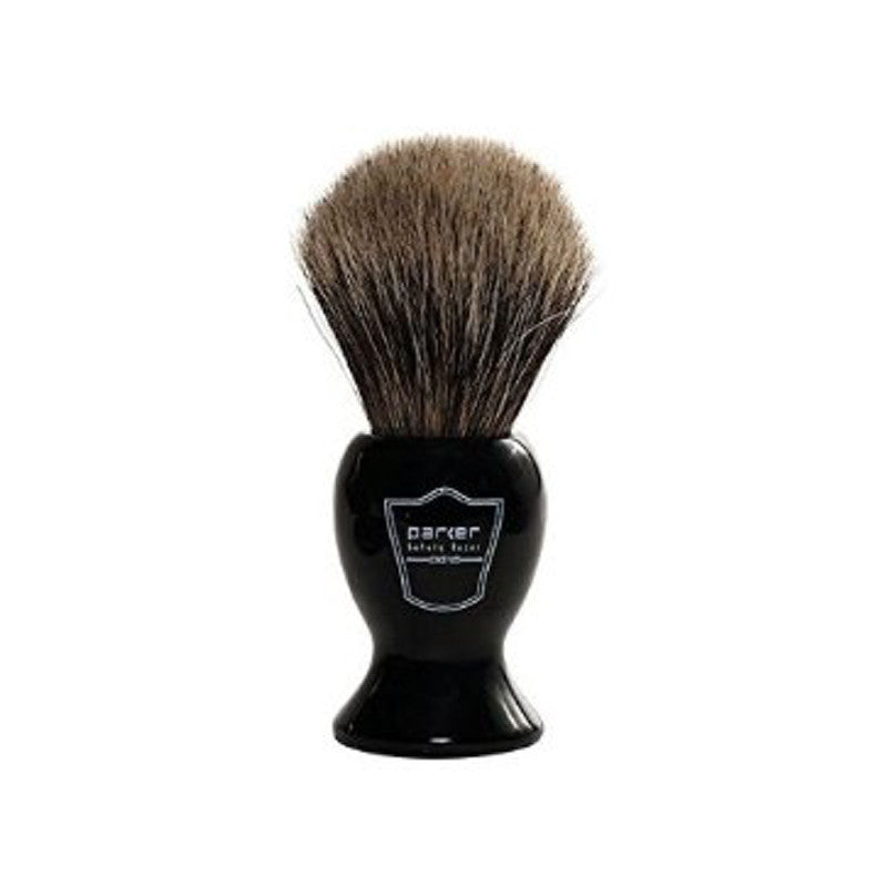 Parker - Safety Razor - Long Black Resin Handle w/ Pure Badger Brush - BKPB