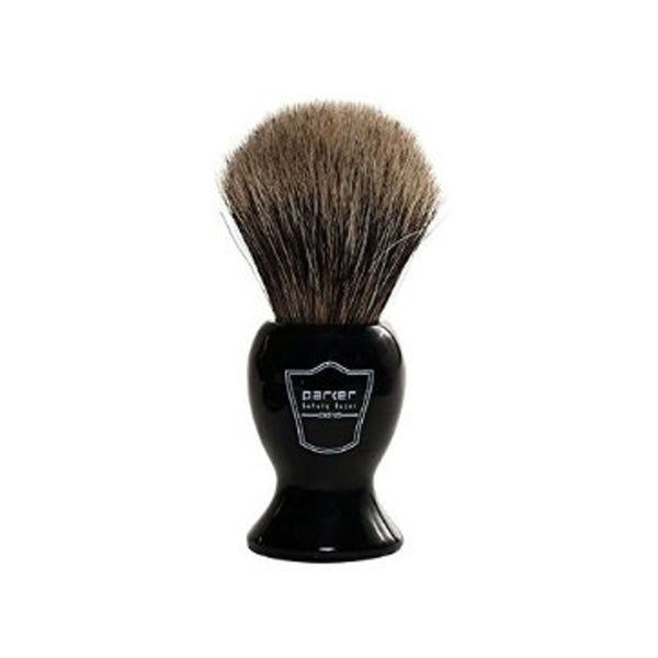 Parker - Safety Razor - Long Black Resin Handle w/ Pure Badger Brush - BKPB