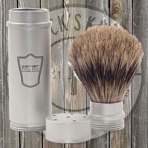 Parker - Shave Brush - Aluminum Handle - Pure Badger - Travel Brush - TRAVPB