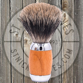 Parker - Shave Brush - Beechwood & Chrome Handle - Pure Badger Bristle - TSBPB