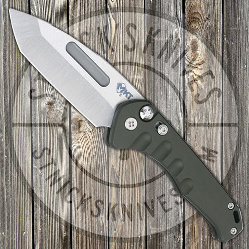 Medford Praetorian Swift - Push Button Automatic - S35VN - Tumbled Finish - Green Aluminum Handles - MK206STT-40AG-STCS-Q4