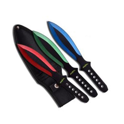 Throwing Knives - 3pc - 9in -  Assorted Colors - PP-114-3RGB