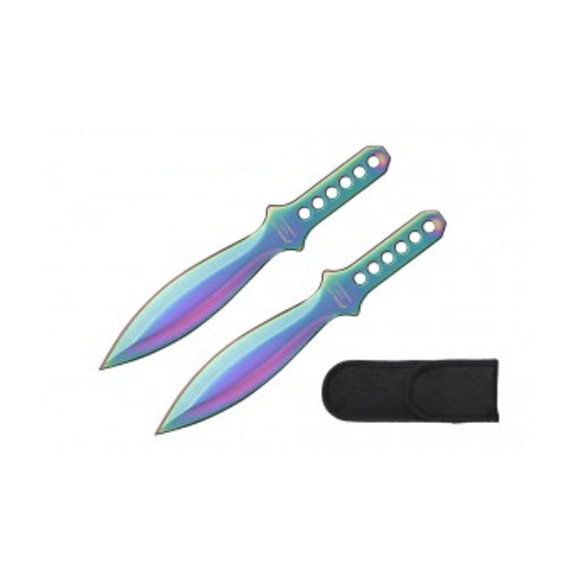 Throwing Knives - 7.5in - 2pcs - Rainbow w/ Silver Wings - A0001-2RW